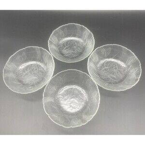 VTG Arcoroc SPRING BOUQUET Floral Glass Bowl 6.25” Set Of 4 EUC